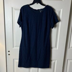 Sharagano Navy Eyelet Lace Shift Mini Dress